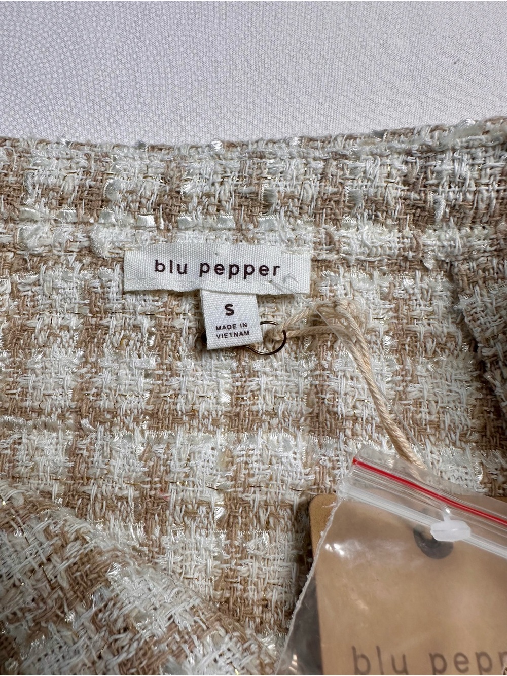 Blu Pepper Tweed Mini Skort Pearl Buttons Fringe Hem Size Small - Picture 6 of 11